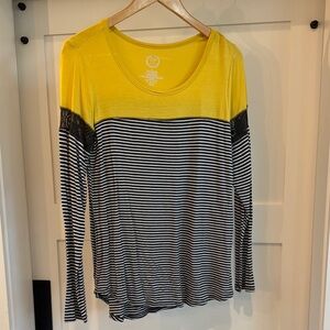 Yellow and Grey Striped Women's Top